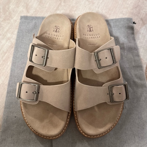 Brunello Cucinelli Other - Brunello Cucinelli Taupe Double Buckle Sandals